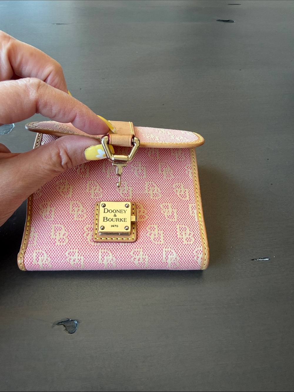Dooney & Bourke Pink Signature Logo Compact Wallet with Tan Trim - Picture 7 of 7